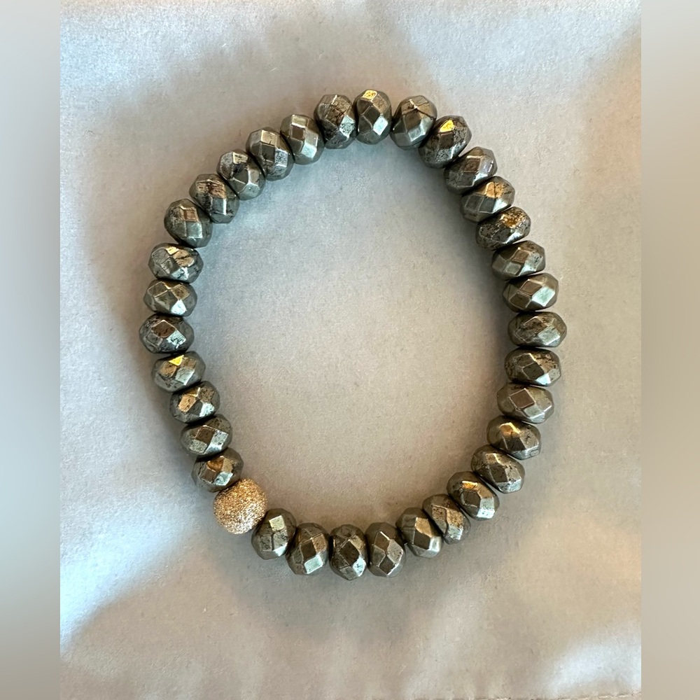 Pyrite Beaded Bracelet- Large